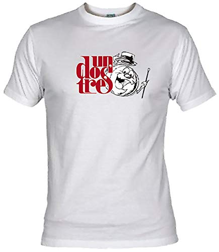 Camisetas EGB Camiseta Un, Dos, Tres Adulto/niño ochenteras 80´s Retro (L, Blanco)