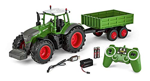 Carson 500907314 500907314-1:16 - Tractor teledirigido con Remolque 100% RTR, vehículo teledirigido con Funciones de luz y Sonido, Incluye Pilas y Control Remoto, Color Verde