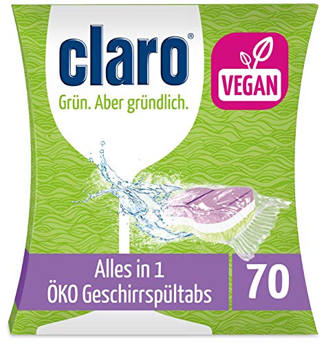 Claro Todo en 1 Pastillas para Lavavajillas - 70 Cápsulas Ecológicas Sin Fosfatos Para Lavavajillas - Biodegradables