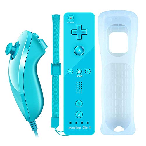 COOLEAD 2 en 1 Motion Plus Mando a Distancia y Nunchuk para Wii y Wii U Control Remoto Motion Plus y Nunchunk con Funda de Silicona y Muñequera (Producto de Terceros)