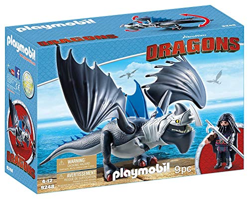 Cómo entrenar a tu dragón-Drago y Thunderclaw con Accesorios Muñecos y figuras, color azul, gris, 34,8 x 12,5 x 24,8 cm Playmobil 9248