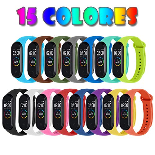 Monuary 15 Piezas Correas para Xiaomi Mi Band 4 / Mi Band 3 Pulsera Reloj Silicona Banda para Xiaomi Mi Band 4 Reemplazo - 15 Colores