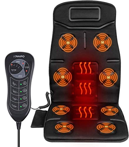 Naipo Respaldo de Masaje Cojín Asiento Masajeador Portátil para Toda la Espalda y Cuello con 8 Motores de Vibración 2 Pads de Calor en Coche Casa Oficina Naipo Respaldo de Masaje Cojín Asiento Masajeador Portátil para Toda la Espalda y Cuello con 8 Motores de Vibración 2 Pads de Calor en Coche Casa Oficina