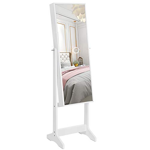 SONGMICS Gabinete de JoyerÍa, Armario con Espejo, Espejo de Pie, Espejo Largo Completo, Organizador de JoyerÍa con Cerradura, Ideal de Regalo, Blanco JJC69WT SONGMICS Gabinete de JoyerÍa, Armario con Espejo, Espejo de Pie, Espejo Largo Completo, Organizador de JoyerÍa con Cerradura, Ideal de Regalo, Blanco JJC69WT