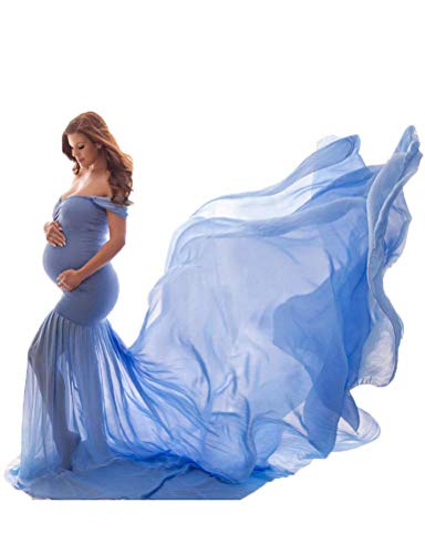 Vestido para Embarazadas de Maternidad Maxi Largo Sin Mangas Color Liso para Fotos (Azul, Único)