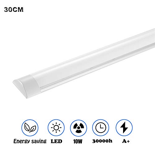 10W Pantalla Carcasa Tubo led integrado, Sararoom 30CM Ultrafino lamparas cocina,Blanco frio,6000-6500K,1200LM,LED Mueble Luz,fluorescente led,Fábrica Hotel Escuela