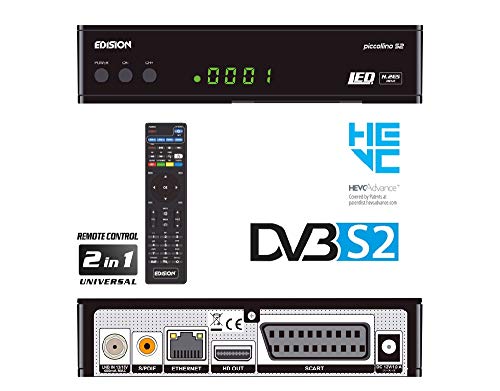 Edision Piccollino S2 - Receptor de satélite Full HD, H.265/HEVC, DVB-S & S2, Tarjeta Lector USB, color Negro