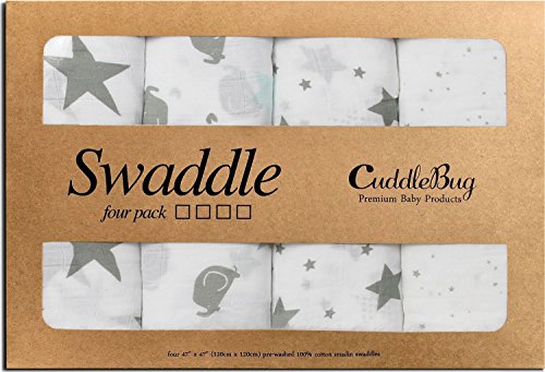 Mantas de Muselina Unisex CuddleBug - Paquete de 4 - Sabanas de Envolver, Paños de Algodon 100% Muselinas Infantil - Tamaño Grande 120x120cm - Mantas Suaves de Lactancia Multiuso - Estrellas (Starry Nights) Mantas de Muselina Unisex CuddleBug - Paquete de 4 - Sabanas de Envolver, Paños de Algodon 100% Muselinas Infantil - Tamaño Grande 120x120cm - Mantas Suaves de Lactancia Multiuso - Estrellas (Starry Nights)
