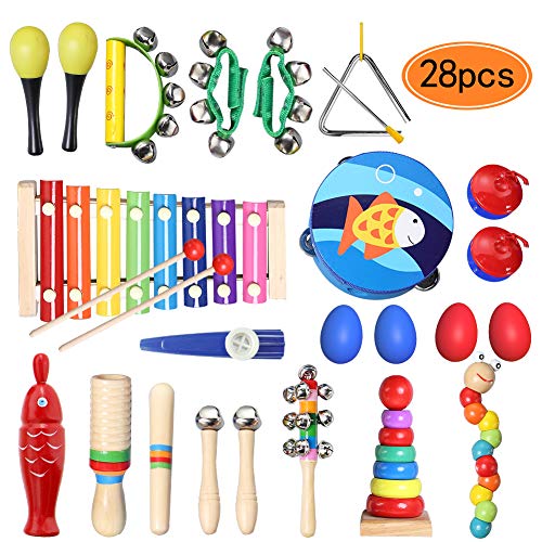 TOPERSUN Regalo del de Niño 28Pcs Juguetes Musicales Instrumentos Musicales Percusión Conjunto de Banda Pequeña