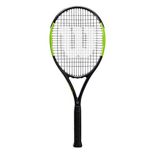Wilson Raqueta de tenis, Blade Feel 100, Jugador de nivel intermedio, Compuesto de fibra de carbono y basalto, Negro/lima, WR018610U3