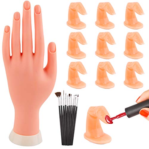WXJ13 Manos de práctica de manicura, manos dedos, manicura, arte de uñas, práctica de dedos, modelo 10 dedos y kit de cepillo de uñas