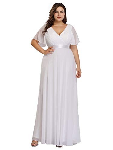 Ever-Pretty Vestido de Fiesta Noche Largo para Mujer Cuello V Manga Corta Talla Grande Blanco 58 Ever-Pretty Vestido de Fiesta Noche Largo para Mujer Cuello V Manga Corta Talla Grande Blanco 58