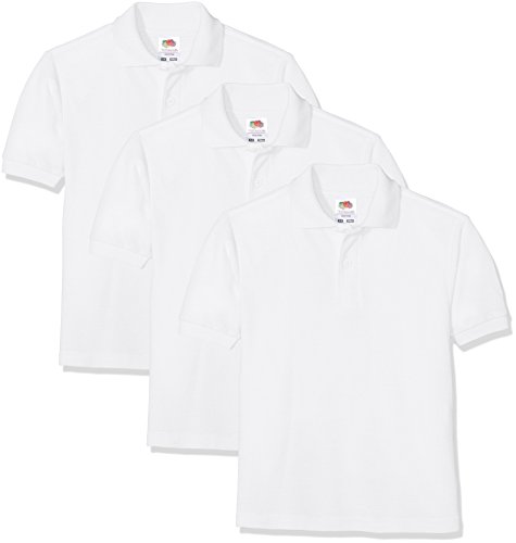 Fruit of the Loom Short Sleeve, Polo para Niños, Blanco (White 30), 9-10 Años, Pack de 3 Fruit of the Loom Short Sleeve, Polo para Niños, Blanco (White 30), 9-10 Años, Pack de 3