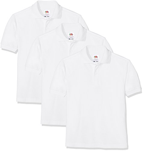 Fruit of the Loom Short Sleeve, Polo para Niños, Blanco (White 30), 9-10 Años, Pack de 3