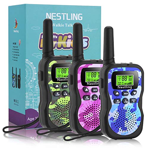 Nestling Walkie Talkie para niños, Camuflaje al Aire Libre, 8 Canales, Radio de 2 vías, Juguetes, Linterna LCD retroiluminada, Rango de 3 Millas para Actividades Infantiles (3pcs Camuflaje)