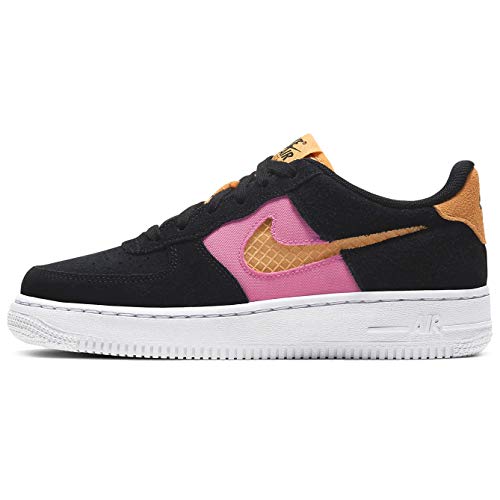 Nike Air Force 1 Lv8 (Gs) Zapatos informales de moda para niños grandes Cj4093-002, Negro (Negro/Naranja Trance-loto Rosa-blanco), 37 EU