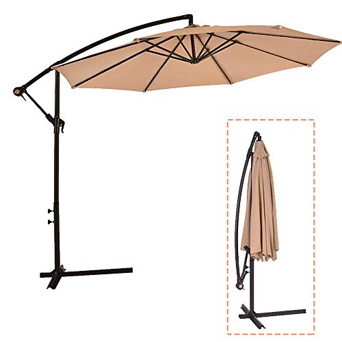 RR Sombrilla Parasol de para Terraza Jardín Patio Ajustable Protección Solar UV (Marrón Claro)