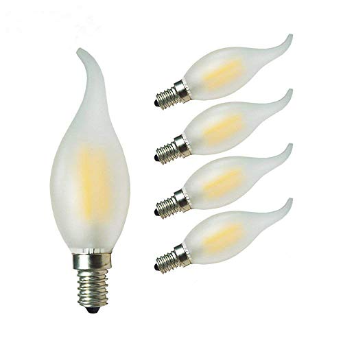 GLW 4W LED Bombilla de Filamento,3000K Lámpara de Candela Blanca Cálida,E14 40W Reemplazo Incandescente,Punta Doblada de Forma Llama,Bombilla de Araña Antigua 400lm,240V(5 paquetes)