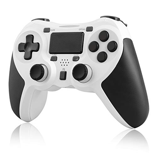 JAMSWALL Mando para PS4, Controlador Inalámbrico Para PlayStation 4 y PC, Panel Táctil Gamepad con Doble Vibración y Función de Audio, Agarre Antideslizante y Panel Táctil LED, Blanco