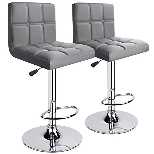 Leader Accessories 2xTaburetes de Bar Taburetes Cocina Alto con Respaldo Silla Tapizados en Cuero de Imitación Reposapiés en Acabado Cromado Altura Ajustable (Respaldo de 6 Cuadros, Gris) Leader Accessories 2xTaburetes de Bar Taburetes Cocina Alto con Respaldo Silla Tapizados en Cuero de Imitación Reposapiés en Acabado Cromado Altura Ajustable (Respaldo de 6 Cuadros, Gris)