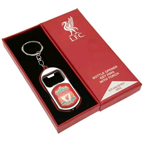 Liverpool FC - Llavero con abrebotellas y Linterna en Caja de Regalo roja, edición Limitada, Gran Regalo para el día del Padre