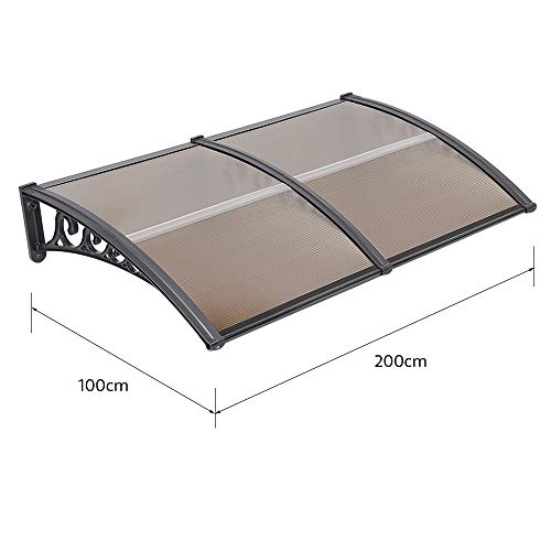 Marquesina para Puertas Ventanas Toldo Refugio de Nieve, Porche Delantero, Sombra Exterior, Techo, Hecho en Cubierta de Placa de PC Sólida (100x200cm, Marrón) Marquesina para Puertas Ventanas Toldo Refugio de Nieve, Porche Delantero, Sombra Exterior, Techo, Hecho en Cubierta de Placa de PC Sólida (100x200cm, Marrón)