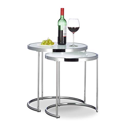 Relaxdays Set 2 Mesas Auxiliares Redondas, cristal y acero, Plateado, 51 X 50 X 50 cm Relaxdays Set 2 Mesas Auxiliares Redondas, cristal y acero, Plateado, 51 X 50 X 50 cm