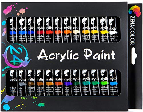 Set de 24 Tubos de Pinturas Acrilicas Zenacolor - 24 colores x 12mL - Pintura de Calidad Superior, No Tóxica - Fáciles de Usar en Lienzo, Tela, Cerámica, Arcilla, Madera, Nail Art y Manualidades. Set de 24 Tubos de Pinturas Acrilicas Zenacolor - 24 colores x 12mL - Pintura de Calidad Superior, No Tóxica - Fáciles de Usar en Lienzo, Tela, Cerámica, Arcilla, Madera, Nail Art y Manualidades.