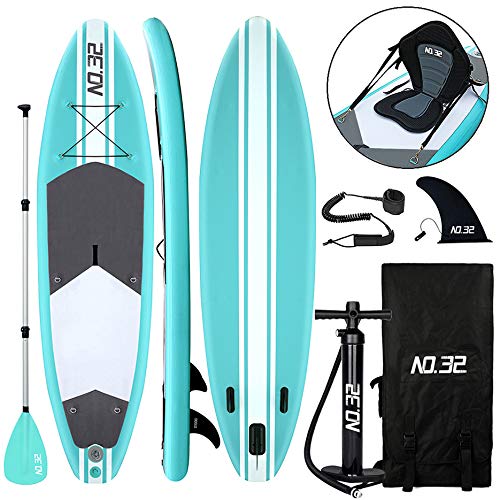 Tabla Hinchable de Paddle Surf + SUP Paddle Remo de Ajustable | Bomba | Mochila | Aleta Central Desprendible | Kit de Reparación | Asiento de Kayak y Surf Leash(300*83*15cm Grosor, Carga Hasta: 350kg)