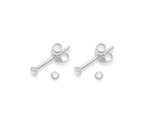 2 pares de plata de verdad circonitas cúbicas pendientes aretes- TAMAÑO: minúsculo 2 mm - muy pequeño y discreto 5549CL en caja de regalo