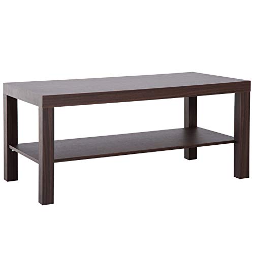 HOMCOM Mesa de Centro Mesita Café Mueble Salón Comedor Mesa Auxiliar Madera de 2 Niveles Mesa para Sofá Sala de Estar 90x45x40.5cm Nogal