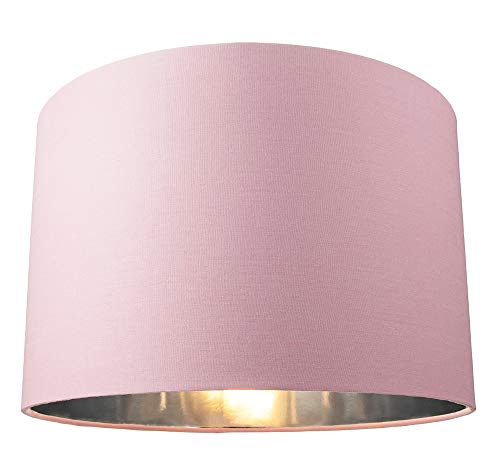 Lámpara de mesa/lámpara colgante contemporánea de algodón rosa de 12"con interior plateado brillante por Happy Homewares
