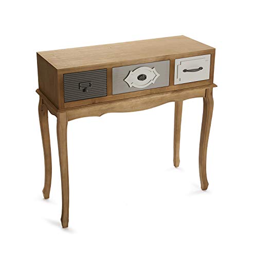 Mimma 21081045 Mesa De Entrada Provenzal 3 Cajones, Madera de Pino de Nueva Zelanda, Blanco/Gris/Beige/Natural Mimma 21081045 Mesa De Entrada Provenzal 3 Cajones, Madera de Pino de Nueva Zelanda, Blanco/Gris/Beige/Natural