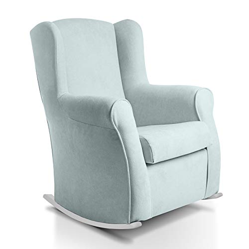 Sillon orejero balancin blanco CARLA (Sillon lactancia)Sillón tapizado antimanchas acualine color Verde Agua. Mecedora para dormitorio, salon o habitacion de bebe