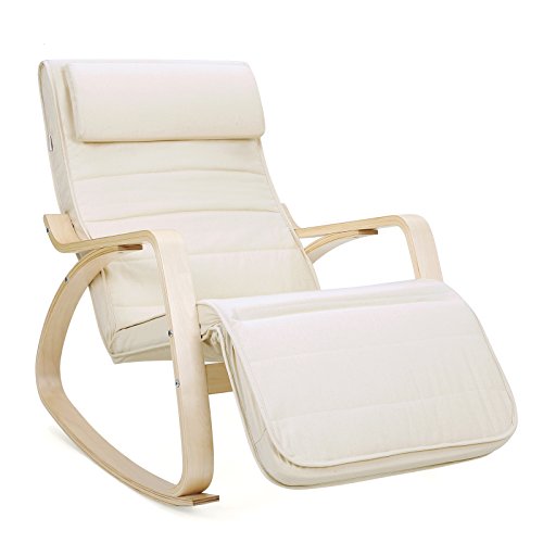 SONGMICS Mecedora con Reposa, Patas de Ángulo Ajustable de 5 grados, Carga Máxima de 150 kg, Beige LYY10M SONGMICS Mecedora con Reposa, Patas de Ángulo Ajustable de 5 grados, Carga Máxima de 150 kg, Beige LYY10M