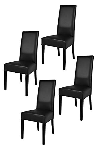 Tommychairs - Set 4 sillas Luisa para Cocina, Comedor, Bar y Restaurante, solida Estructura en Madera de Haya y Asiento tapizado en Polipiel Negro