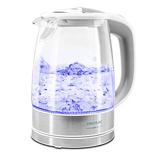 Cecotec 350 ThermoSense Clear - Hervidor de Agua Eléctrico, 1,7L, Vidrio Borosilicato, Libre de BPA, Base 360º, Luz LED, Filtro Antical, Doble Sistema de Seguridad, 2200 W