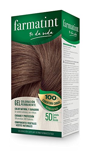 Farmatint 5D Castaño Claro Dorado. Tinte permanente. Cabello natural y color duradero. Sin amoníaco ni parabenes ni parafinas ni siliconas. Farmatint 5D Castaño Claro Dorado. Tinte permanente. Cabello natural y color duradero. Sin amoníaco ni parabenes ni parafinas ni siliconas.