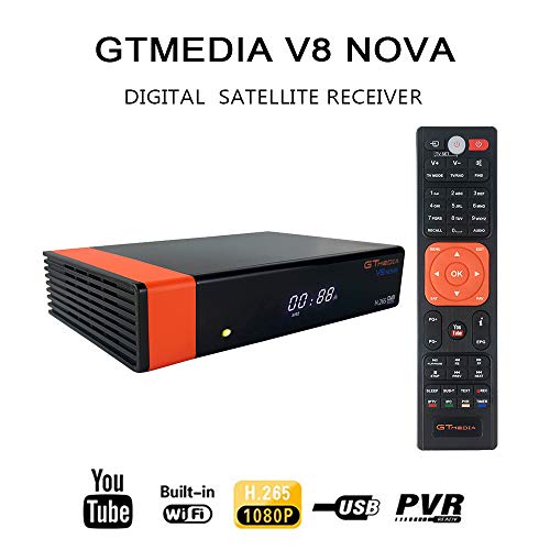 GT Media V8 Nova DVB-S2 Decodificador Satélite Receptor de TV Digital con Wi-Fi Incorporado/SCART / 1080P Full HD/FTA Soporte CC CAM, PVR Ready, Newcam, Youtube, PowerVu Dre Biss Clave