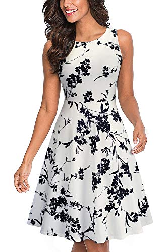 HOMEYEE Vestido de cóctel sin Mangas Bordado de la Vendimia de Las Mujeres UKA079 (EU 36 = Size S, Blanco + Negro)