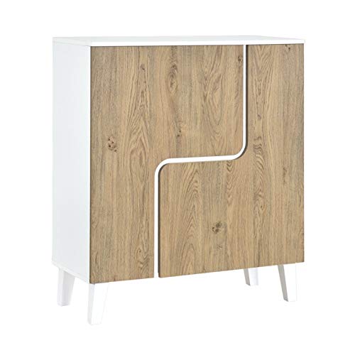 Myoshome - Mueble Aparador Comoda en Roble y Blanco 80 x 94 x 34 cm Venus