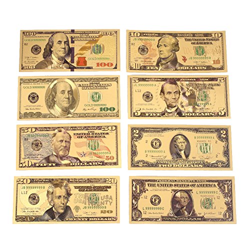 Rosepoem 1 2 5 10 20 50 100 Dólar 24K oro plateado dólares Realista Colección de monedas