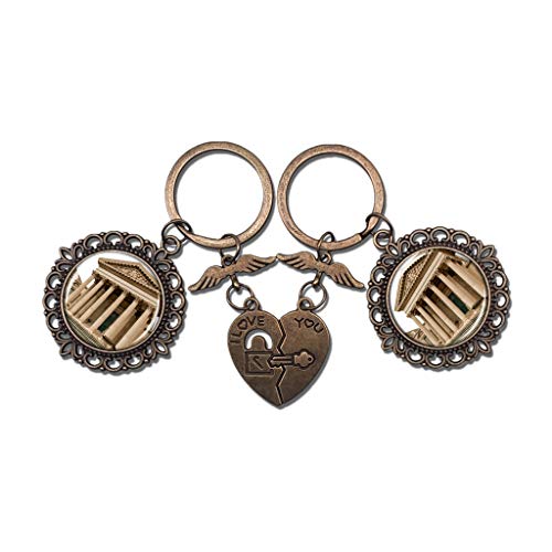 Hqiyaols Keychain Casco antiguo de Francia Montpellier Pareja Llavero Día de San Valentín Llavero Adornos Recuerdo Coleccionable Cristal redondo Bronce Metal 2pcs / Set