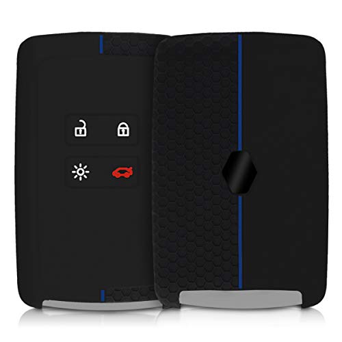 kwmobile Funda de Silicona Compatible con Renault Llave de Coche Smart Key de 4 Botones (Solo Keyless Go) - Carcasa Suave de Silicona - Case Mando de Auto Negro/Azul