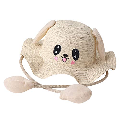 Sombrero de paja para niños, sombrero de estanque bebé, niñas, sombrero de sol, verano playa, viaje, antirayos UV, gorra grande con borde de pescador con movimiento de orejas de conejo