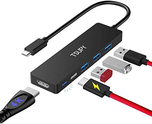 TSUPY HUB USB C a HDMI 4K, OTG Adaptador USB C HDMI con 3 Puertos USB 3.0 5Gbps y Type C Power Delivery PD Carga Hub USB Tipo C Thunderbolt 3 para MacBook, Samsung, Huawei, Más Tipo C Dispositivos