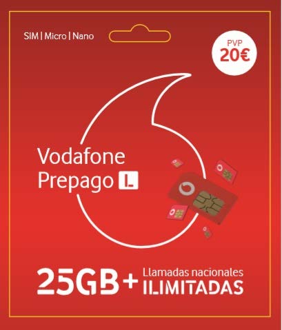 Vodafone Prepago L 40 GB (25GB + 15GB Gratis) + Llamadas ilimitadas Nacionales Vodafone Prepago L 40 GB (25GB + 15GB Gratis) + Llamadas ilimitadas Nacionales