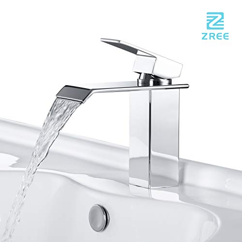 ZREE Grifo Lavabo Cascada, Acero Inoxidable Grifos Lavabos con Control de Agua Fría y Caliente, Grifo Baño sin Plomo y con Acabado Cromado, Bajo Nivel de Ruido Grifos de Lavabo