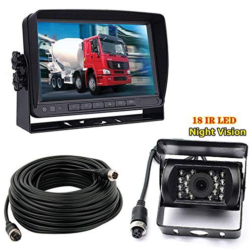 12V-24V Cámara de aparcamiento para vehículo y sistema de monitor de 7 pulgadas TFTLCD HD Monitor con parasol +18LED visión nocturna marcha atrás cámara de visión trasera para RV/Bus/Remolque/Camión