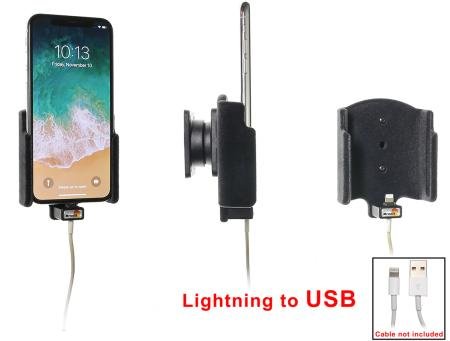 Brodit 514997 soporte coche Apple iPhone X Compatible Cable Ligtning Origine, superficie de piel de Pèche anti rayure. para teléfono Nu sin fundas.